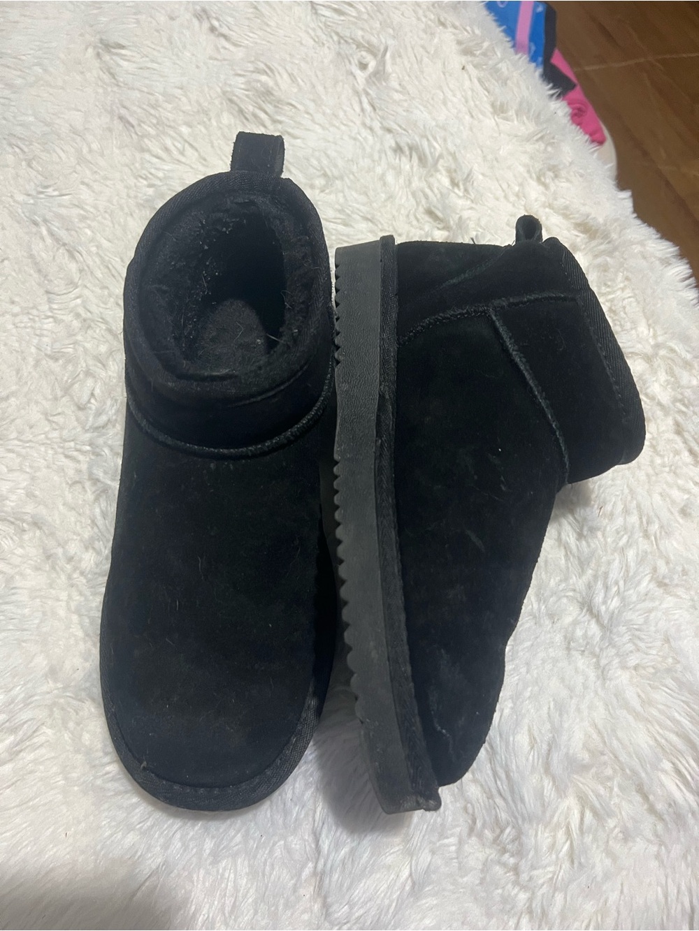 Black Suede Ankle Booties with Fleece Lining